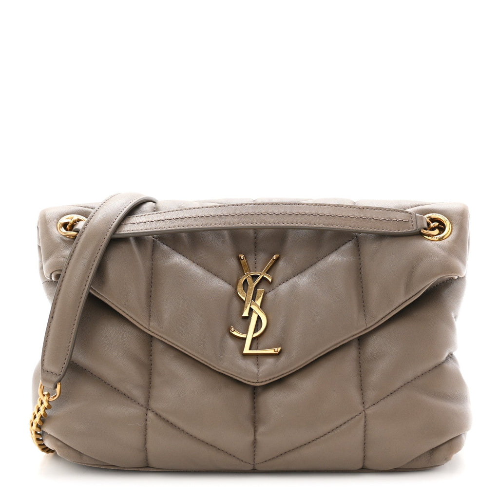 Lambskin Quilted Small Loulou Puffer Monogram Chain Satchel Dusty Grey