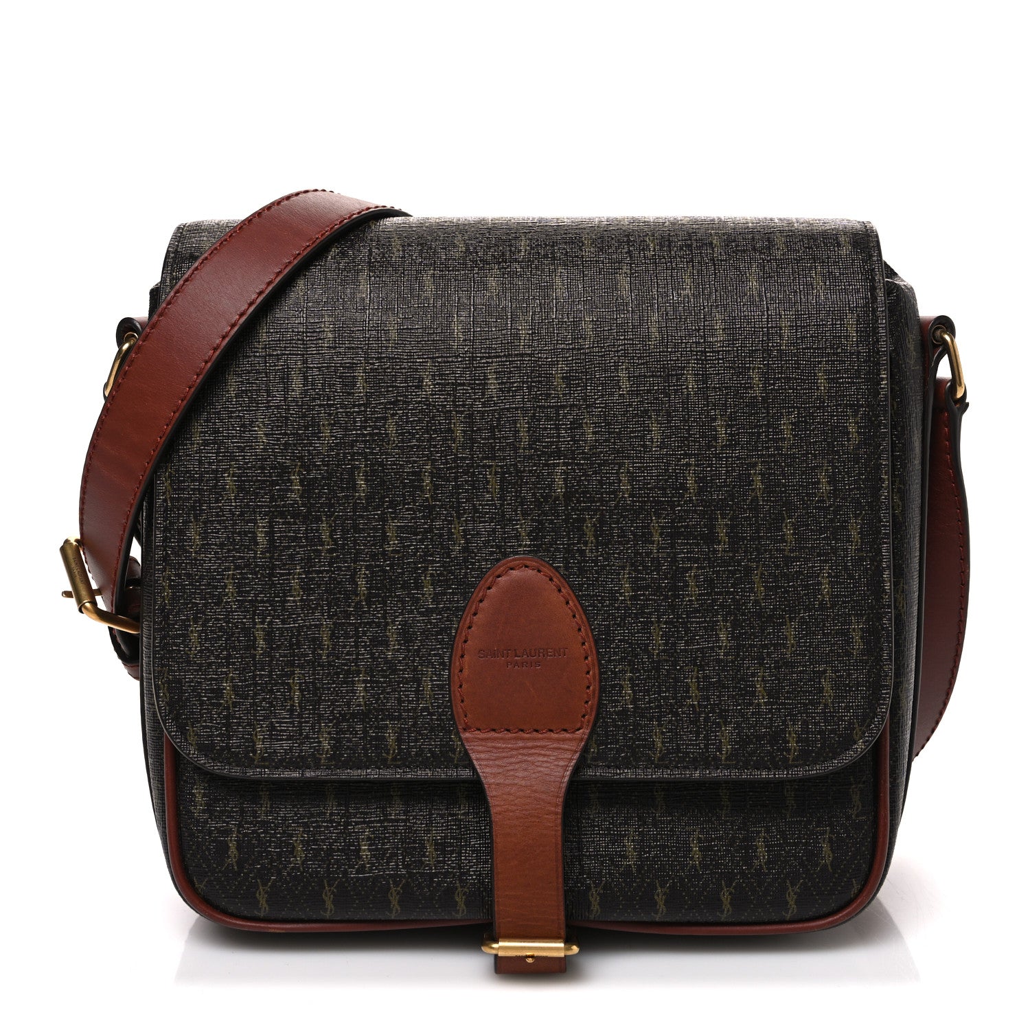 Canvas Smooth Calfskin Le Monogramme Medium Buckle Satchel Chestnut