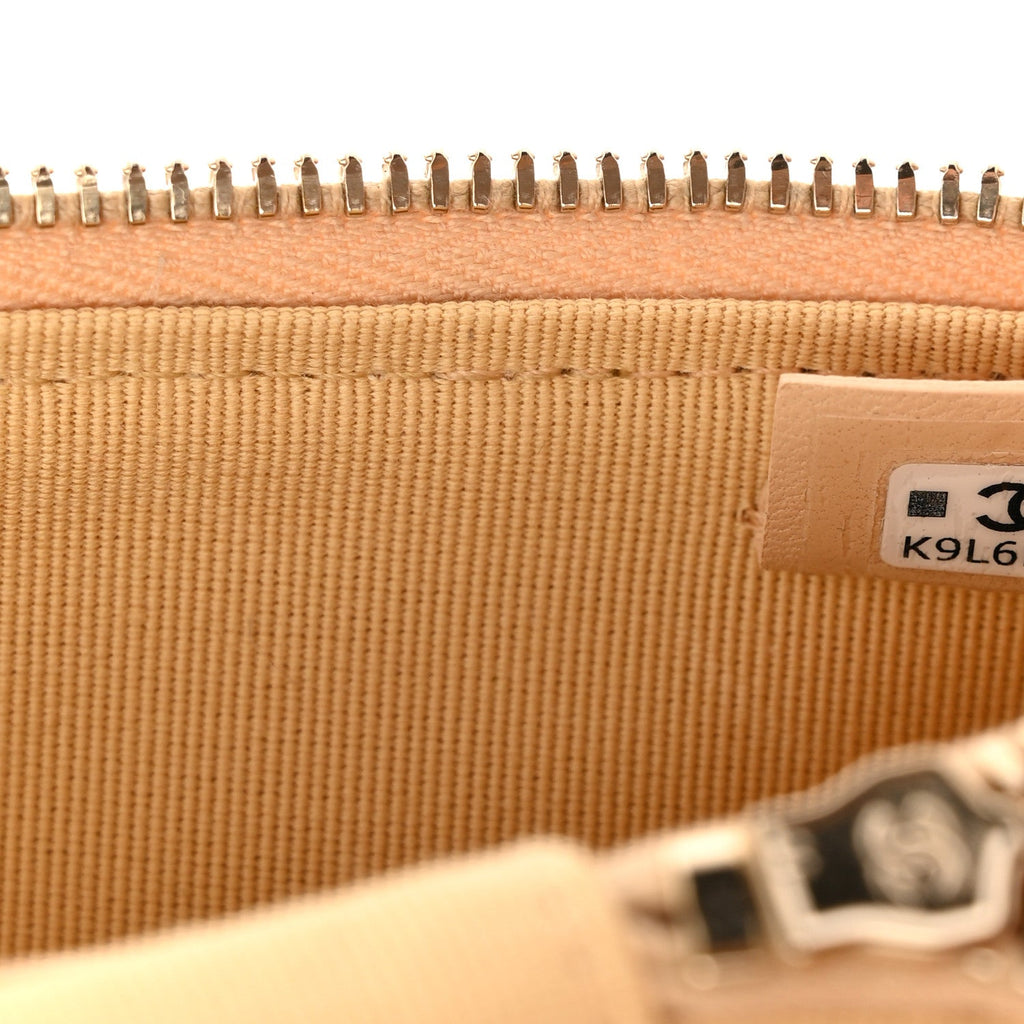 Braided Raffia Quilted Top Handle Slim Vanity Case With Chain Beige