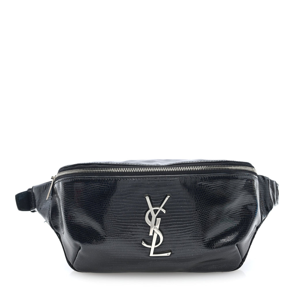 Lizard Embossed Calfskin Belt Bag Black