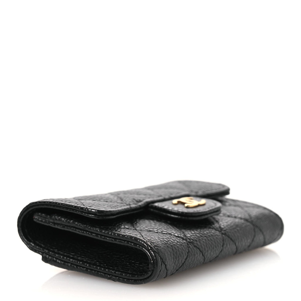 Caviar Quilted Flap Card Holder Black