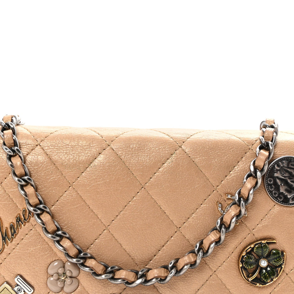 Metallic Calfskin Lucky Charms Casino 2.55 Reissue Wallet On Chain WOC Beige