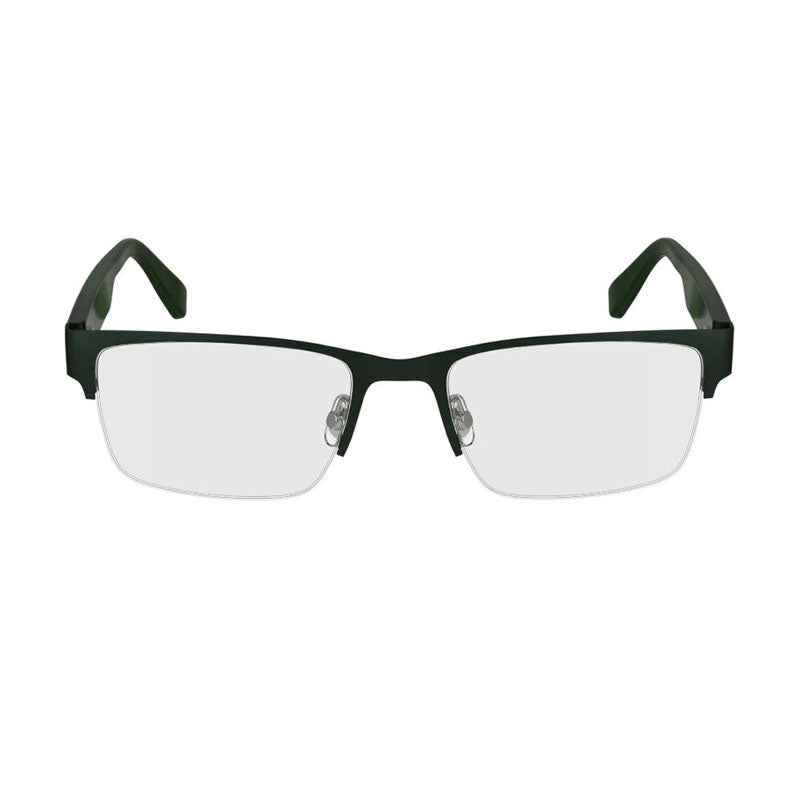 Lacoste Eyeglasses Rectangle Semi Rim, Matte Green Frame and Clear Demo Lenses Lens L2299301