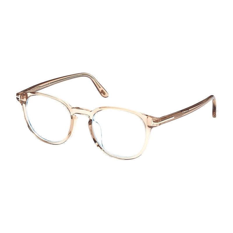 Tom Ford Eyeglasses Round Full Rim, Shiny Light Brown Frame and Clear Demo Lenses Lens FT5795-K-B045