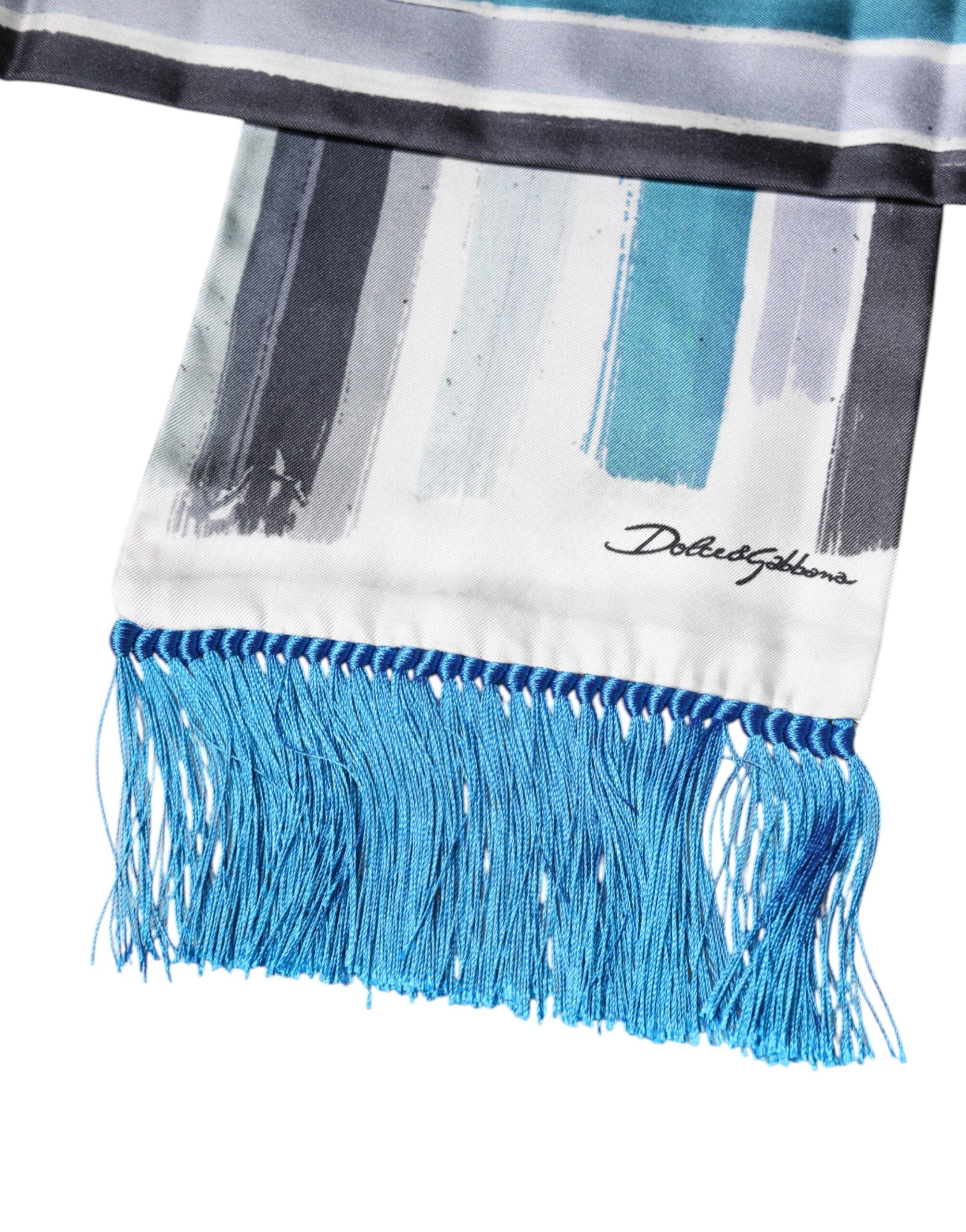 Dolce & Gabbana Multicolor Stripes Silk Fringes Neck Foulard Men's Scarf