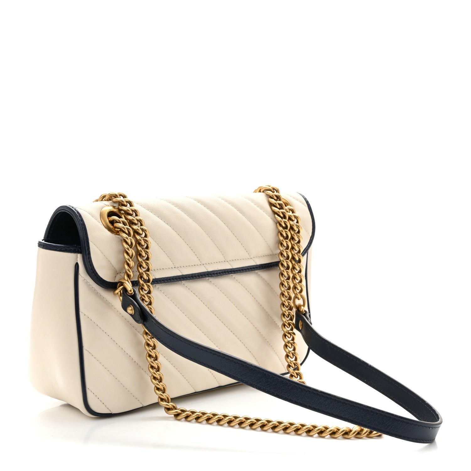 Vintage Effect Calfskin Matelasse Diagonal Small Torchon GG Marmont Shoulder Bag Mystic White Blue Agata