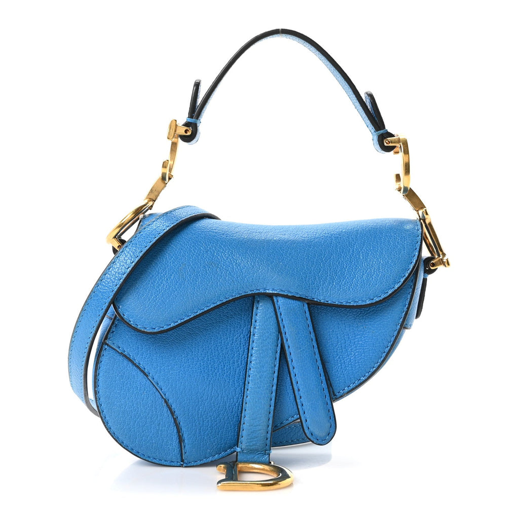 Goatskin Micro Saddle Bag With Strap Blue