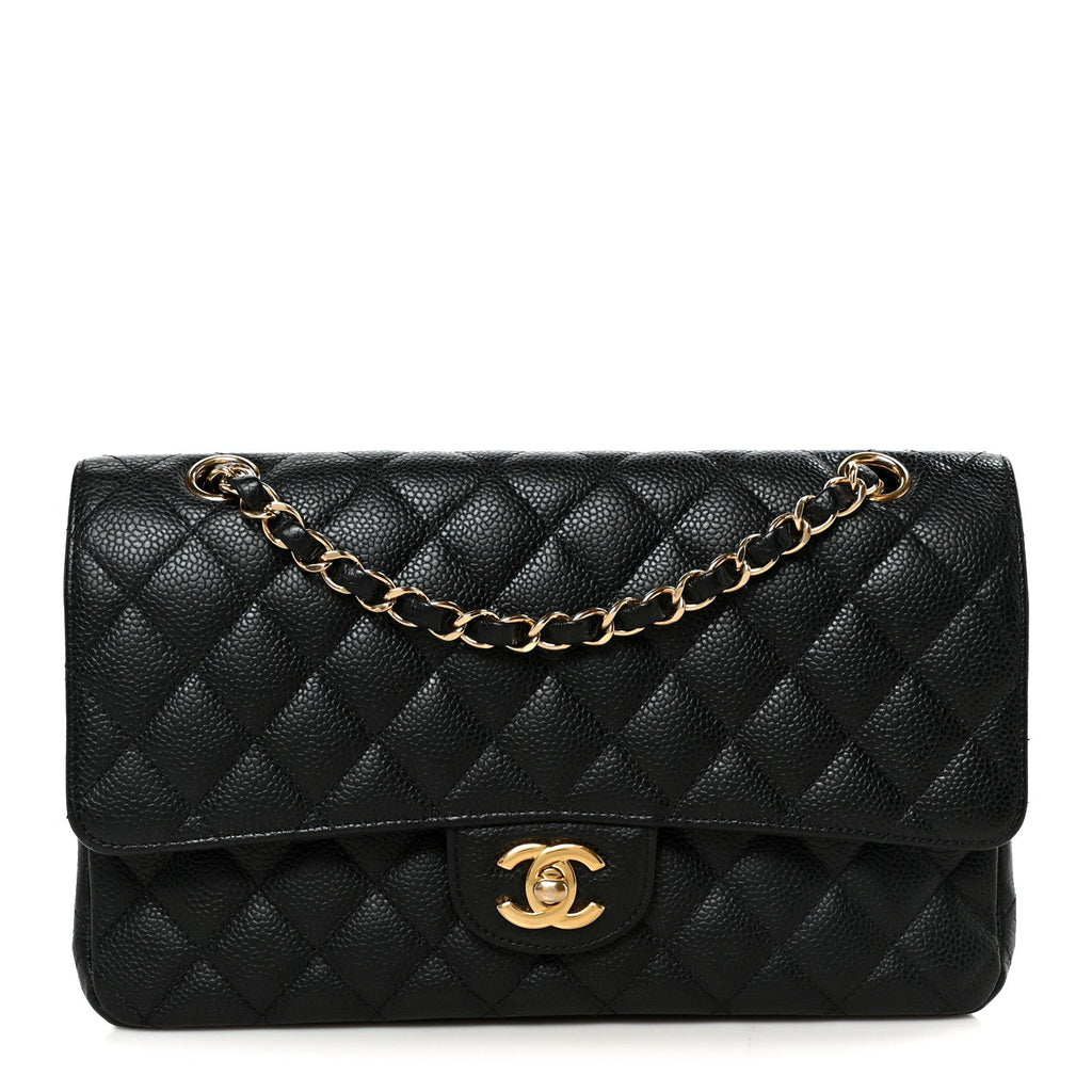Caviar Quilted Medium Double Flap Black