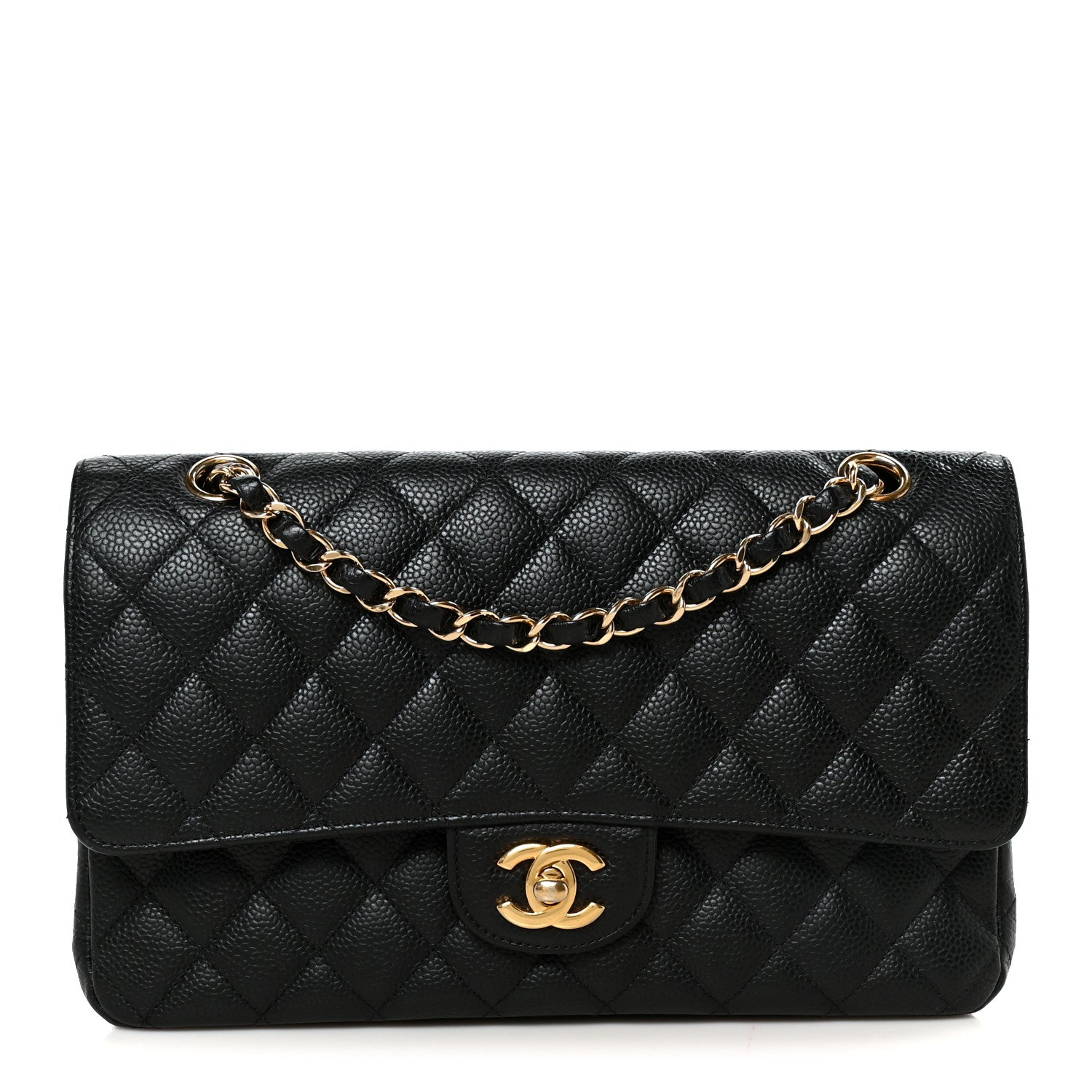 Caviar Quilted Medium Double Flap Black