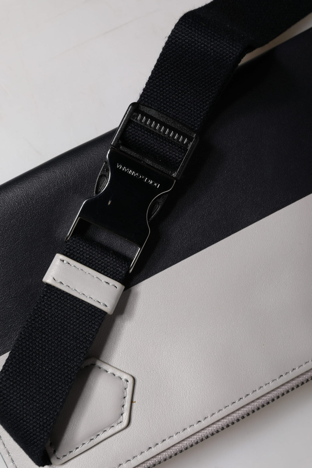 Dolce & Gabbana Black White Leather Logo Embossed Crossbody Men's Bag