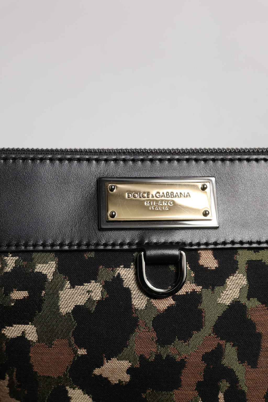 Dolce & Gabbana Multicolor Leopard Jacquard Print Logo Plaque Pouch Men's Bag