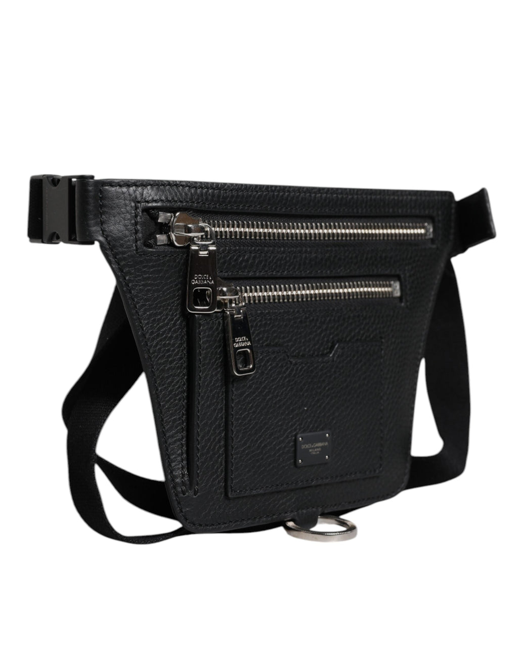 Dolce & Gabbana Black Calfskin Logo Plaque Belt Waist Men Fanny Pack Men's Bag