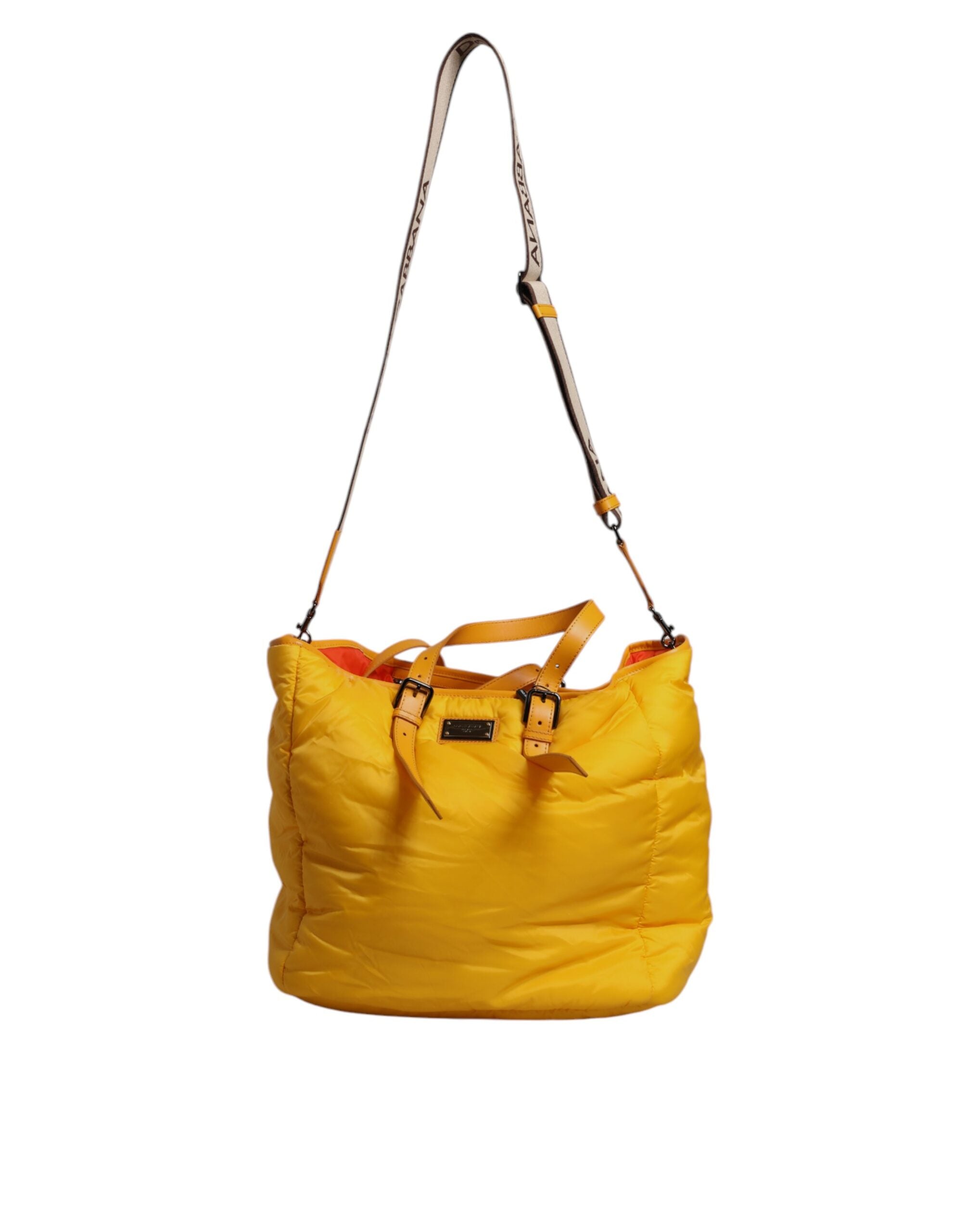 Dolce & Gabbana Yellow Orange Nylon Logo Plaque Hand Shoulder Duffle Men's Bag