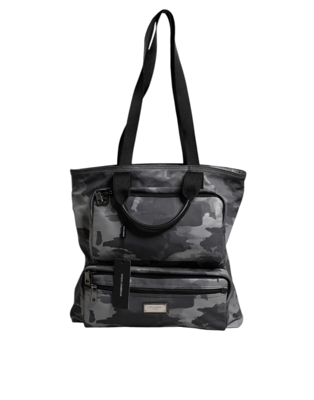 Dolce & Gabbana Gray Camo Cotton Multiple Compartments Tote Men's Bag
