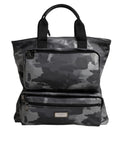 Dolce & Gabbana Gray Camo Cotton Multiple Compartments Tote Men's Bag