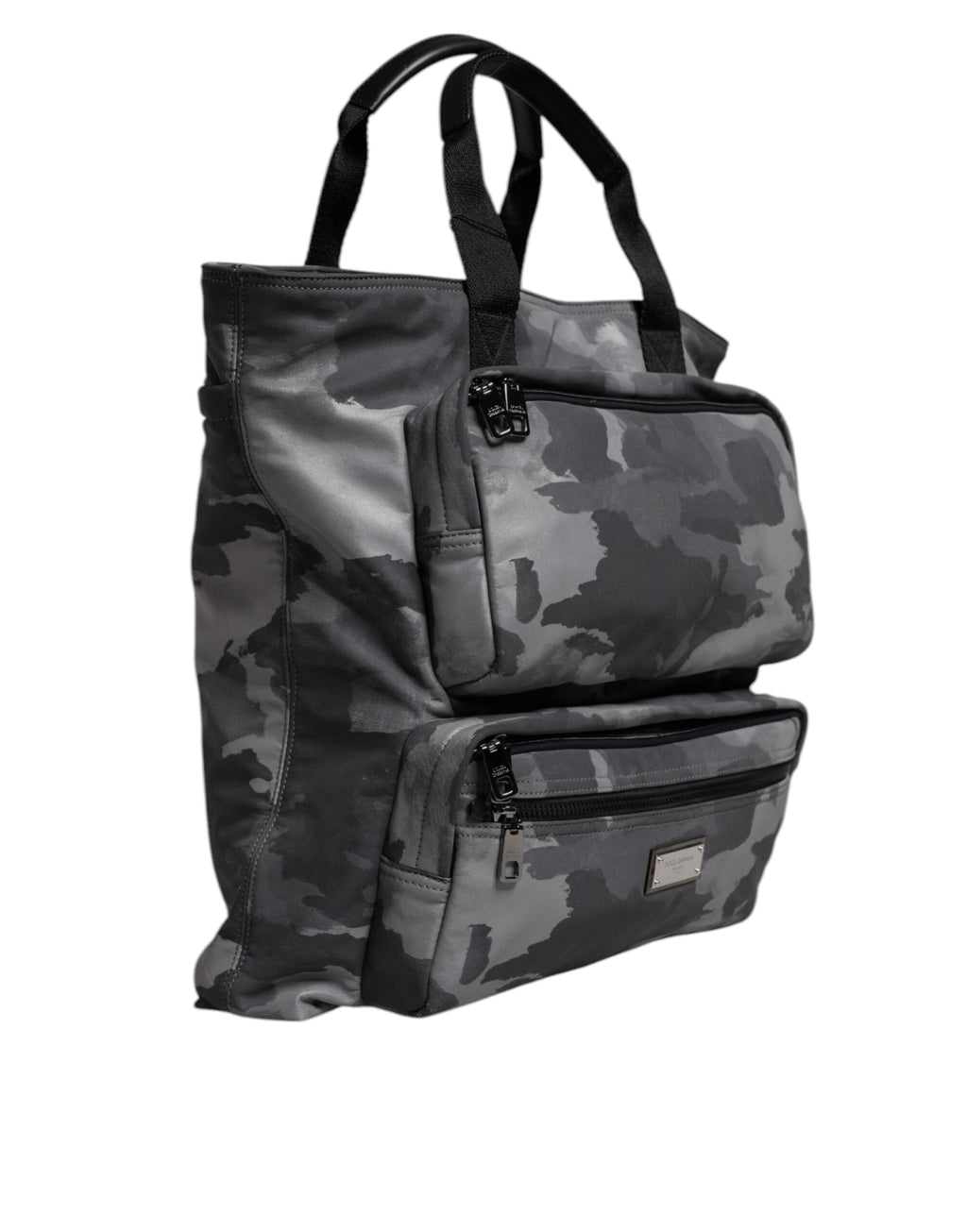 Dolce & Gabbana Gray Camo Cotton Multiple Compartments Tote Men's Bag