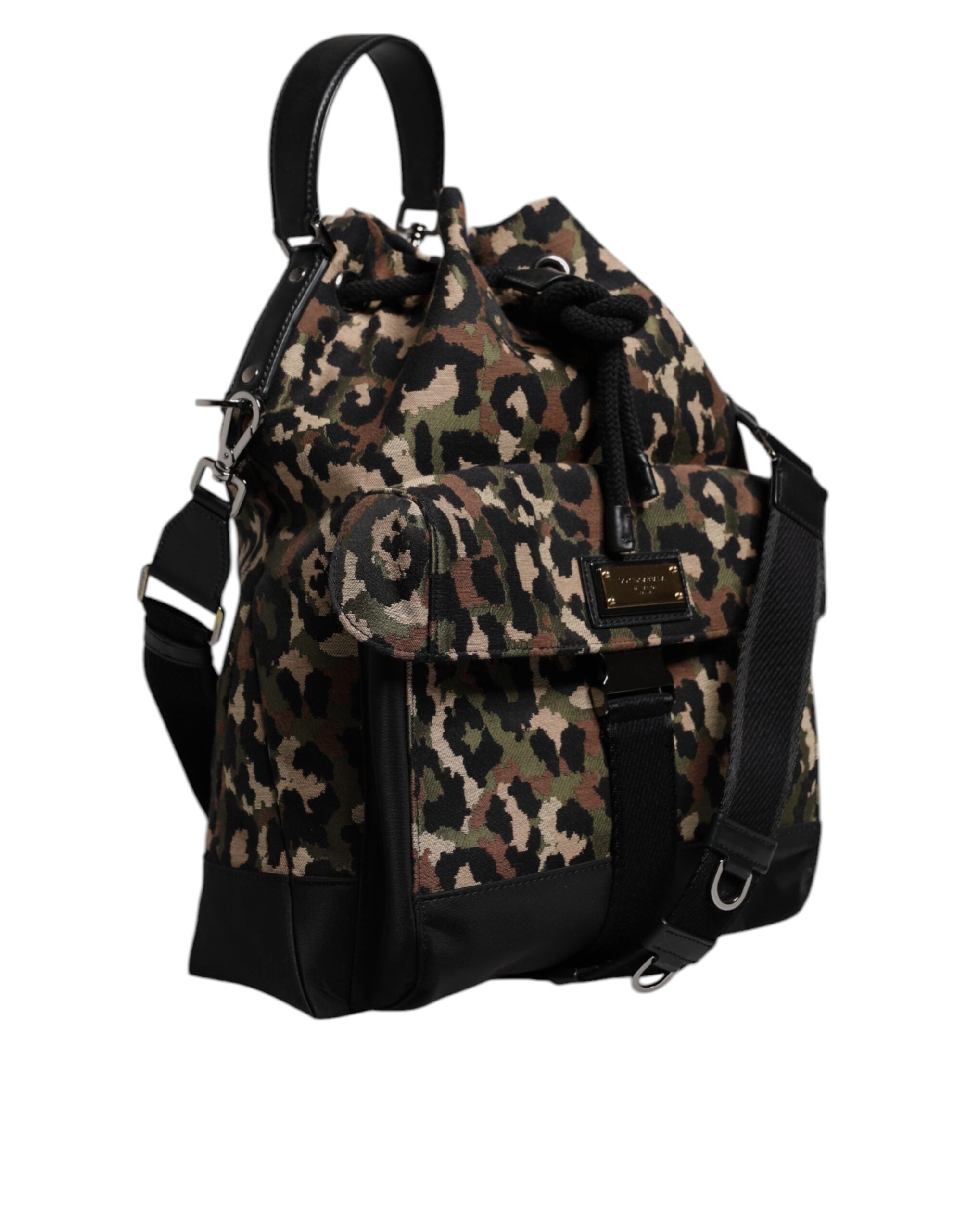 Dolce & Gabbana Multicolor Leopard Cotton Shoulder Bucket Men's Bag