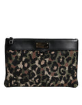 Dolce & Gabbana Multicolor Leopard Jacquard Print Logo Plaque Pouch Men's Bag