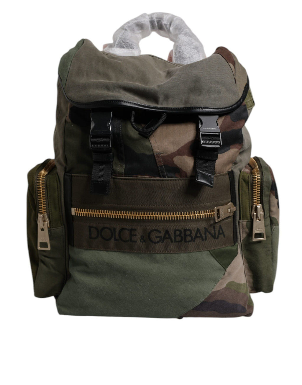 Dolce & Gabbana Military Green Patchwork Travel Backpack Men's Bag