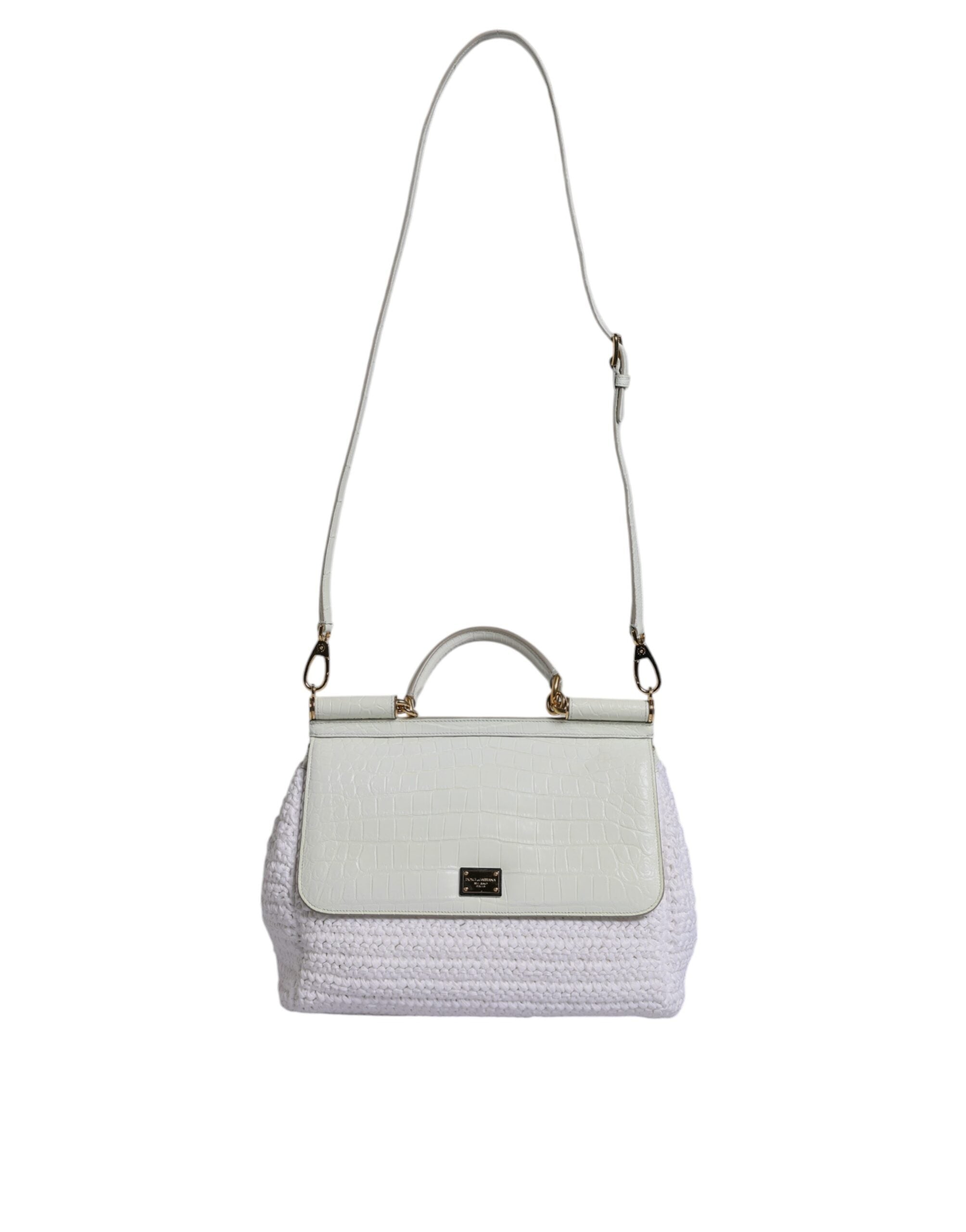 Dolce & Gabbana White Rafia Leather Top Handle Crossbody Women's Bag ( )