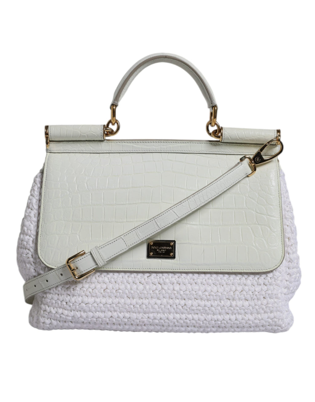 Dolce & Gabbana White Rafia Leather Top Handle Crossbody Women's Bag ( )