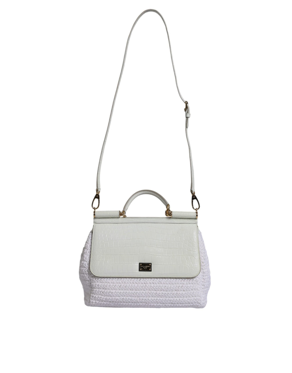 Dolce & Gabbana White Rafia Leather Top Handle Crossbody Women's Bag ( )