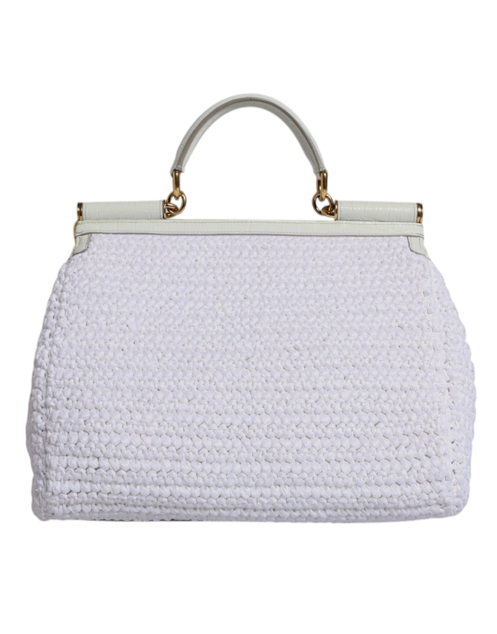 Dolce & Gabbana White Rafia Leather Top Handle Crossbody Women's Bag ( )
