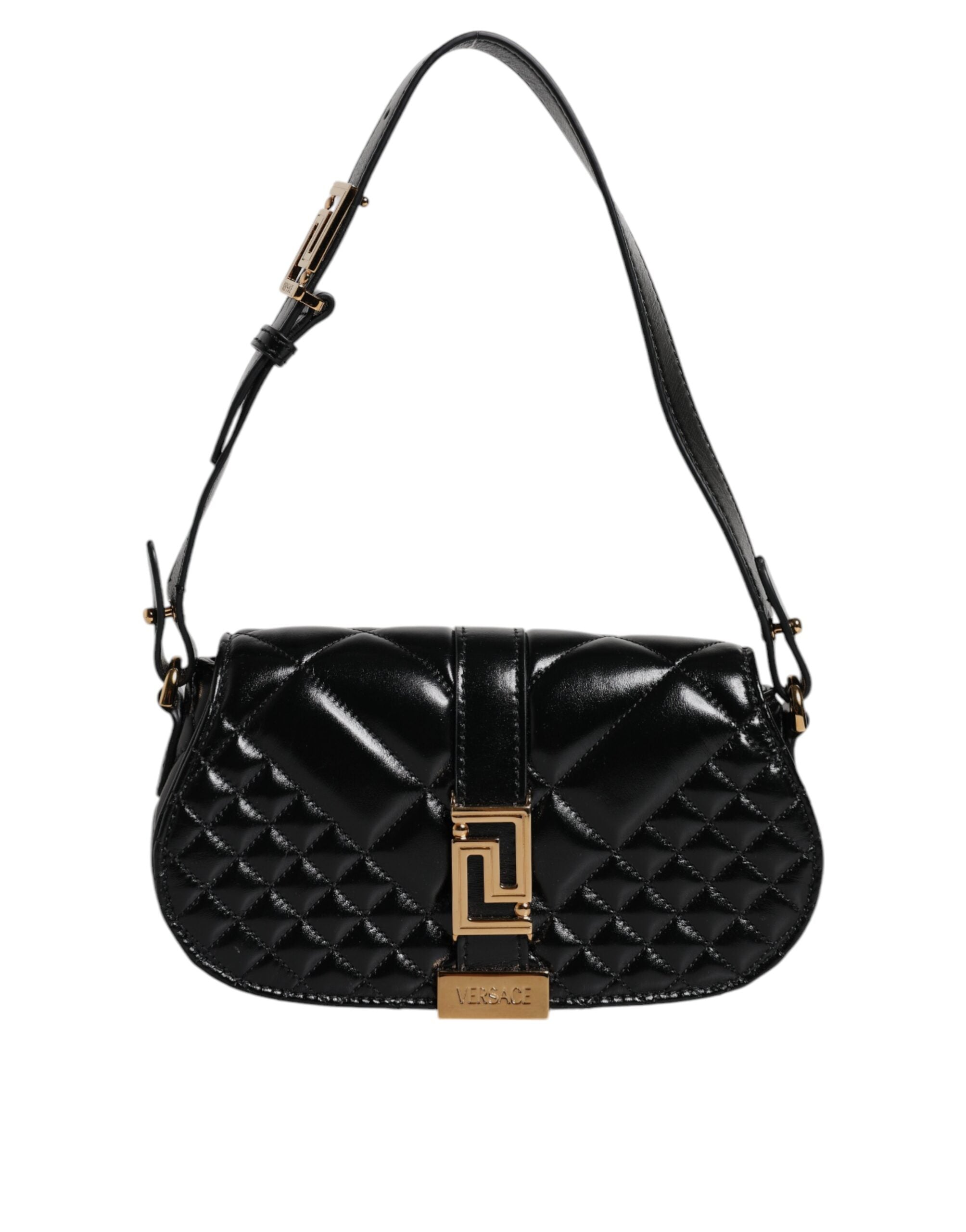 Versace Black Calf Leather Quilted Shoulder Strap Women's Bag