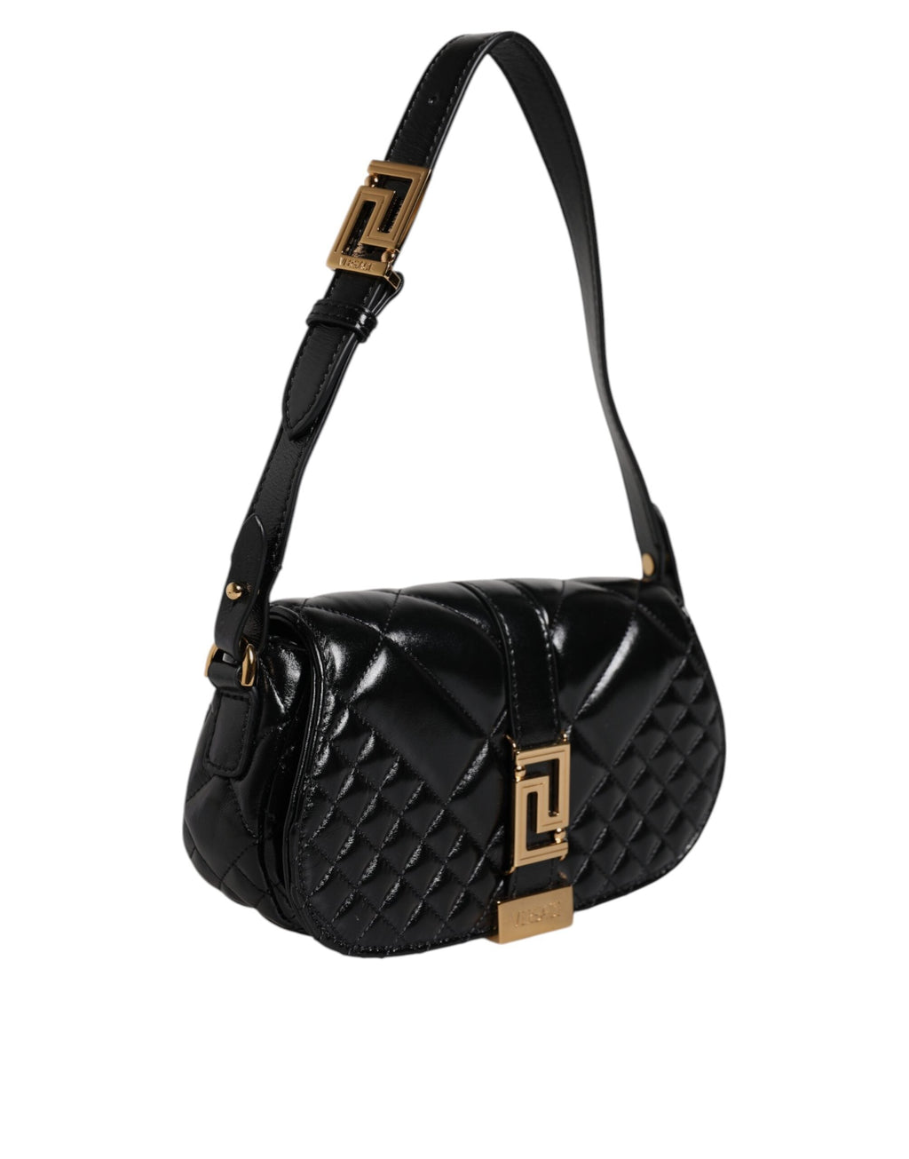 Versace Black Calf Leather Quilted Shoulder Strap Women's Bag
