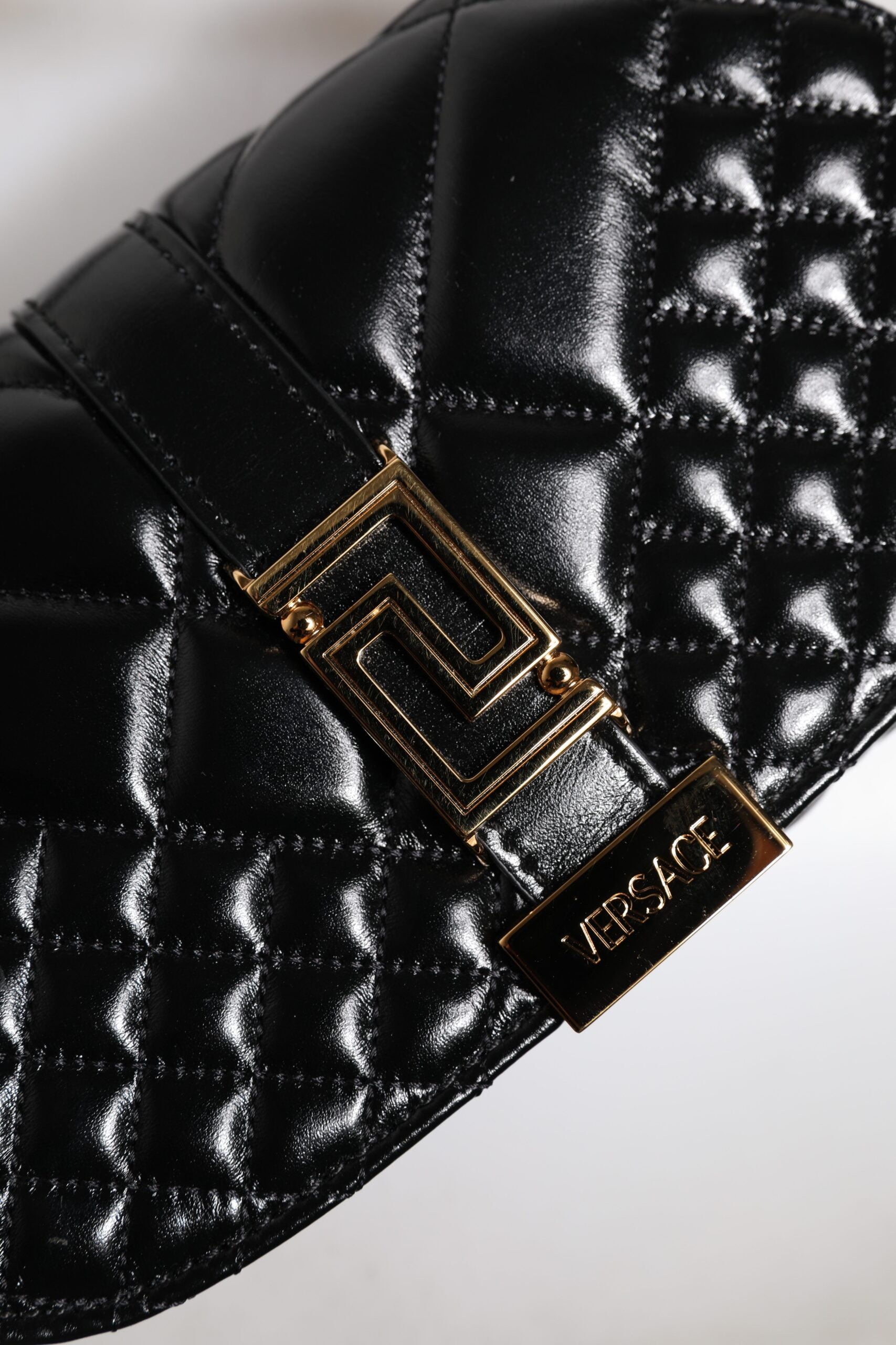 Versace Black Calf Leather Quilted Shoulder Strap Women's Bag