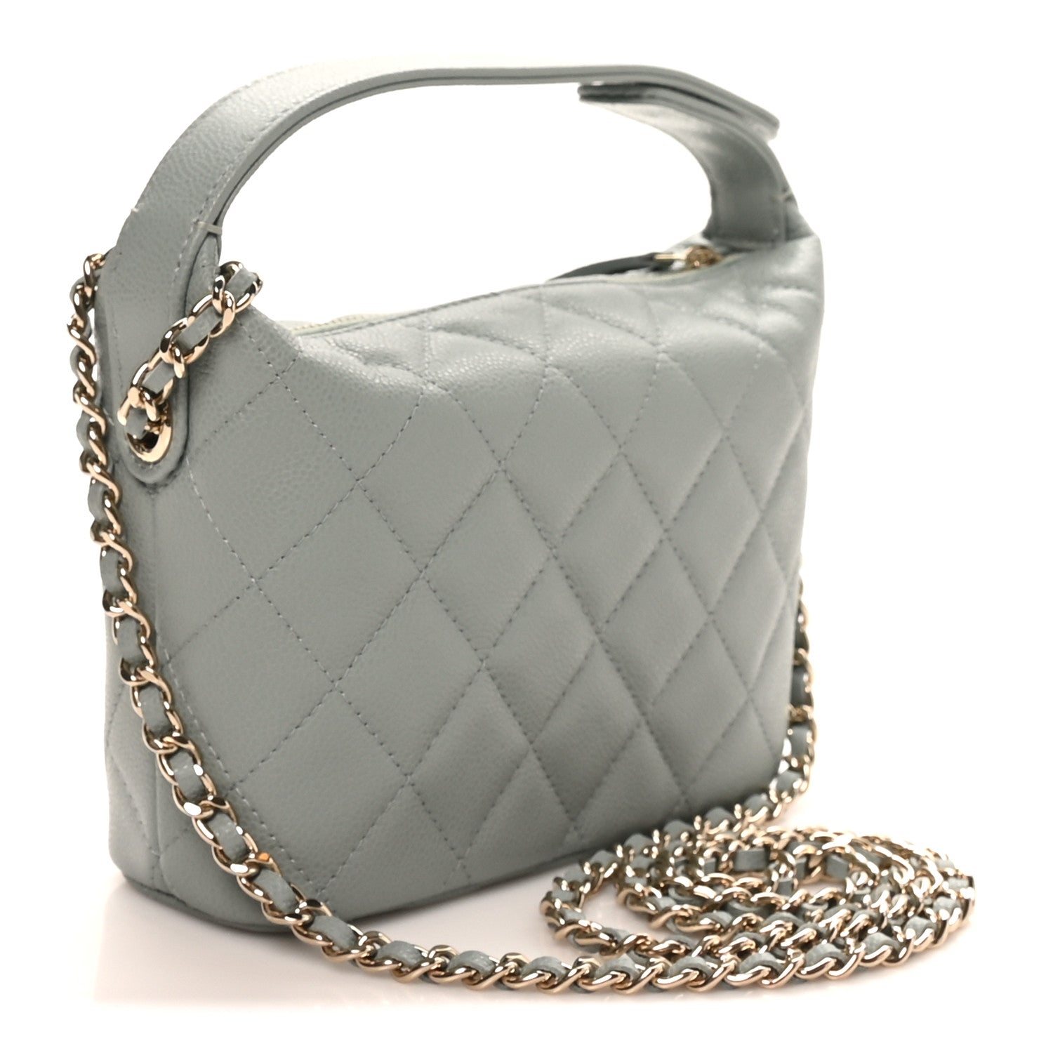 Caviar Quilted Hobo Clutch With Chain Light Green Light Green