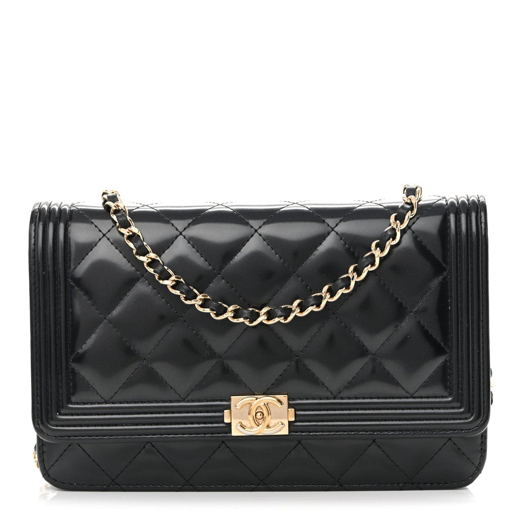 Glazed Calfskin Quilted Boy Wallet On Chain WOC Black
