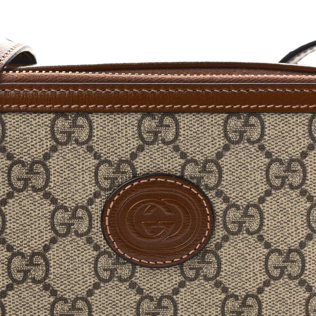 GG Supreme Monogram Azalea Calfskin Mini Retro Interlocking G Mini Shoulder Bag Beige Ebony Brown Sugar