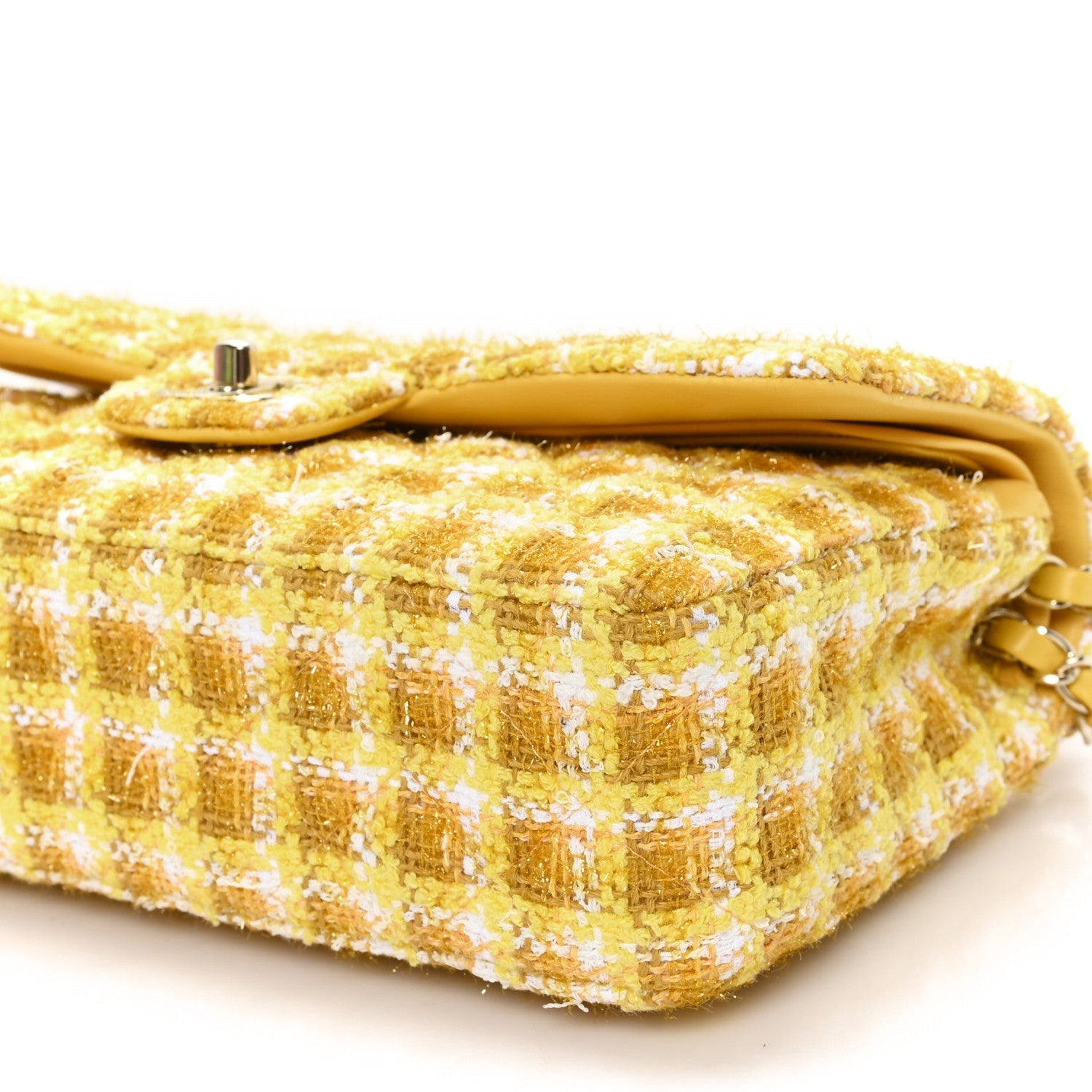 Tweed Quilted Medium Double Flap Yellow White Ochre