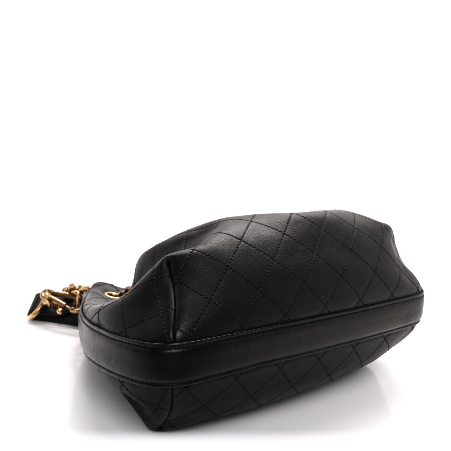 Calfskin Stitched Small Paris Rome Drawstring CC Bag Black