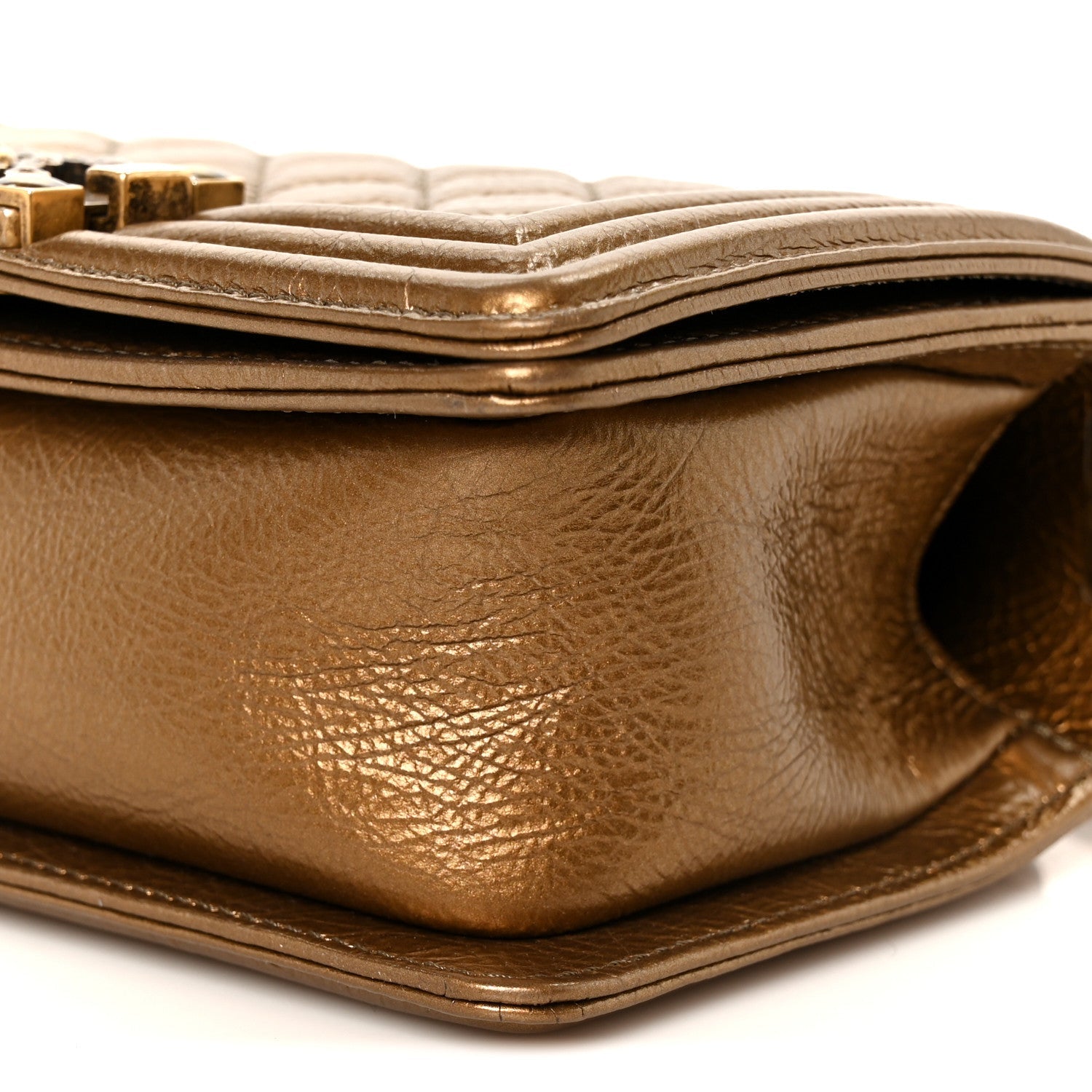 Metallic Crumpled Calfskin Quilted Gripoix Small Boy Flap Bronze