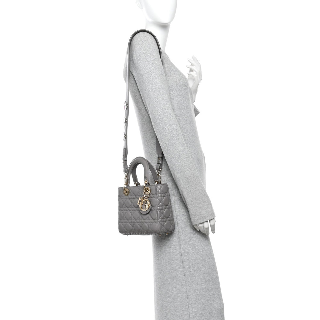 Lambskin Cannage Small Lucky Badges My Lady Dior Grey