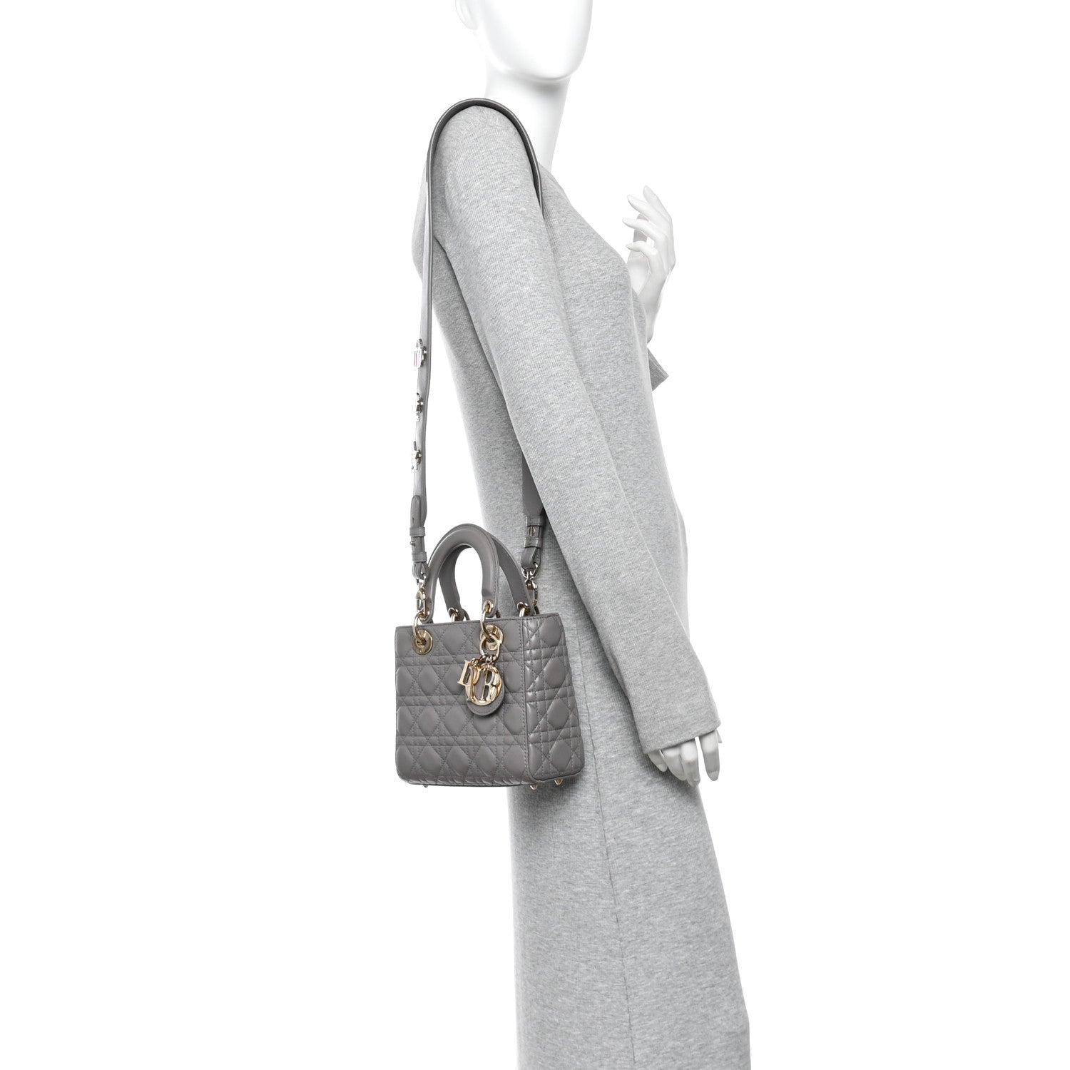 Lambskin Cannage Small Lucky Badges My Lady Dior Grey