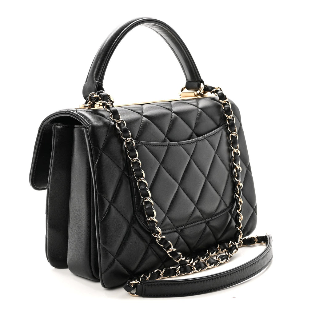 Lambskin Quilted Small Trendy CC Dual Handle Flap Bag Black