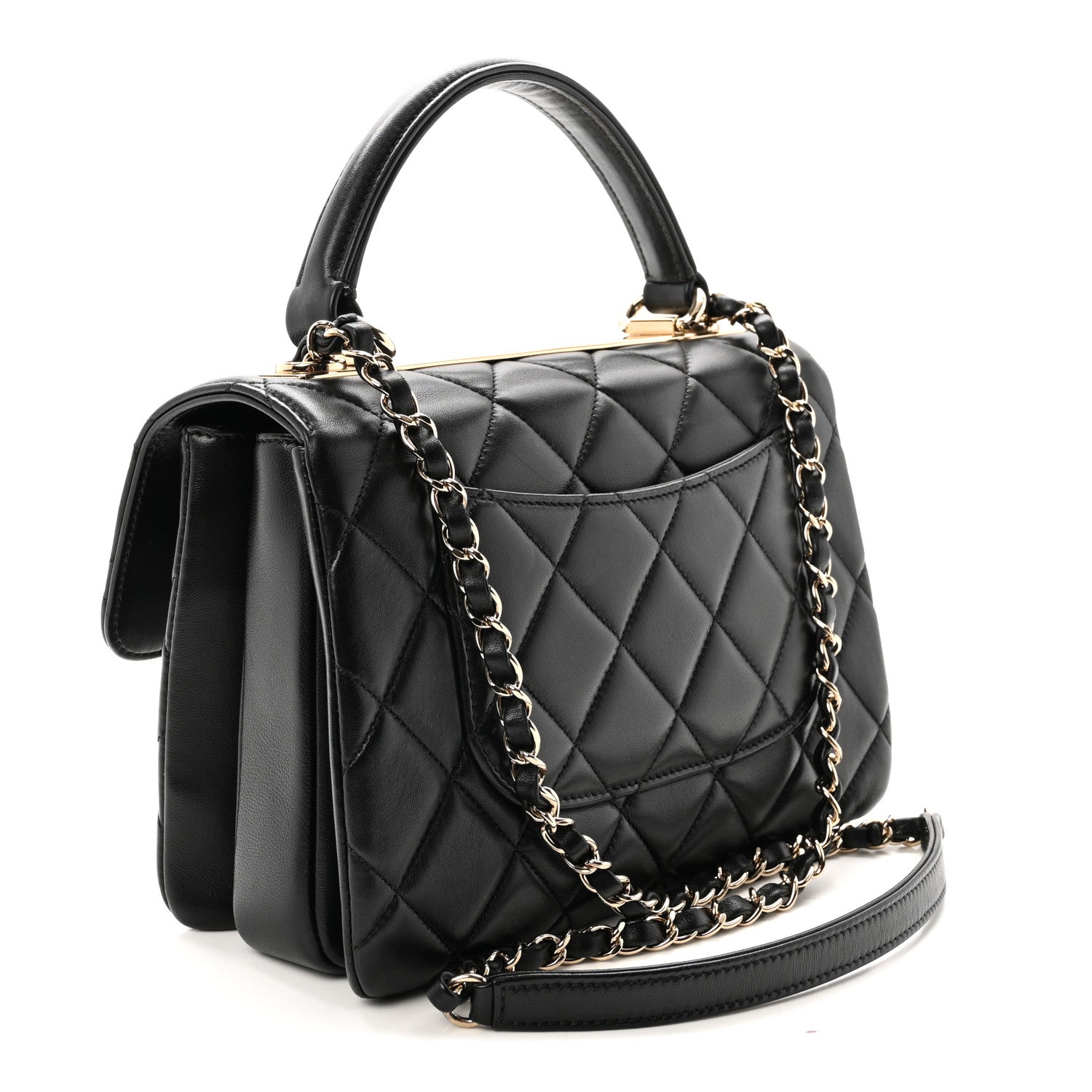 Lambskin Quilted Small Trendy CC Dual Handle Flap Bag Black