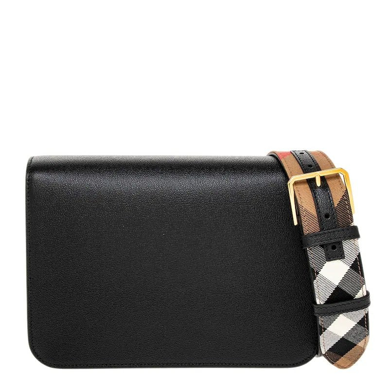 Burberry Women's Mackford Leather Flip Check Shoulder Bag, Black