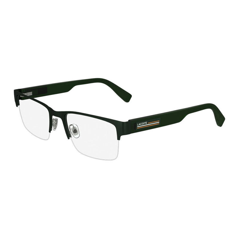Lacoste Eyeglasses Rectangle Semi Rim, Matte Green Frame and Clear Demo Lenses Lens L2299301