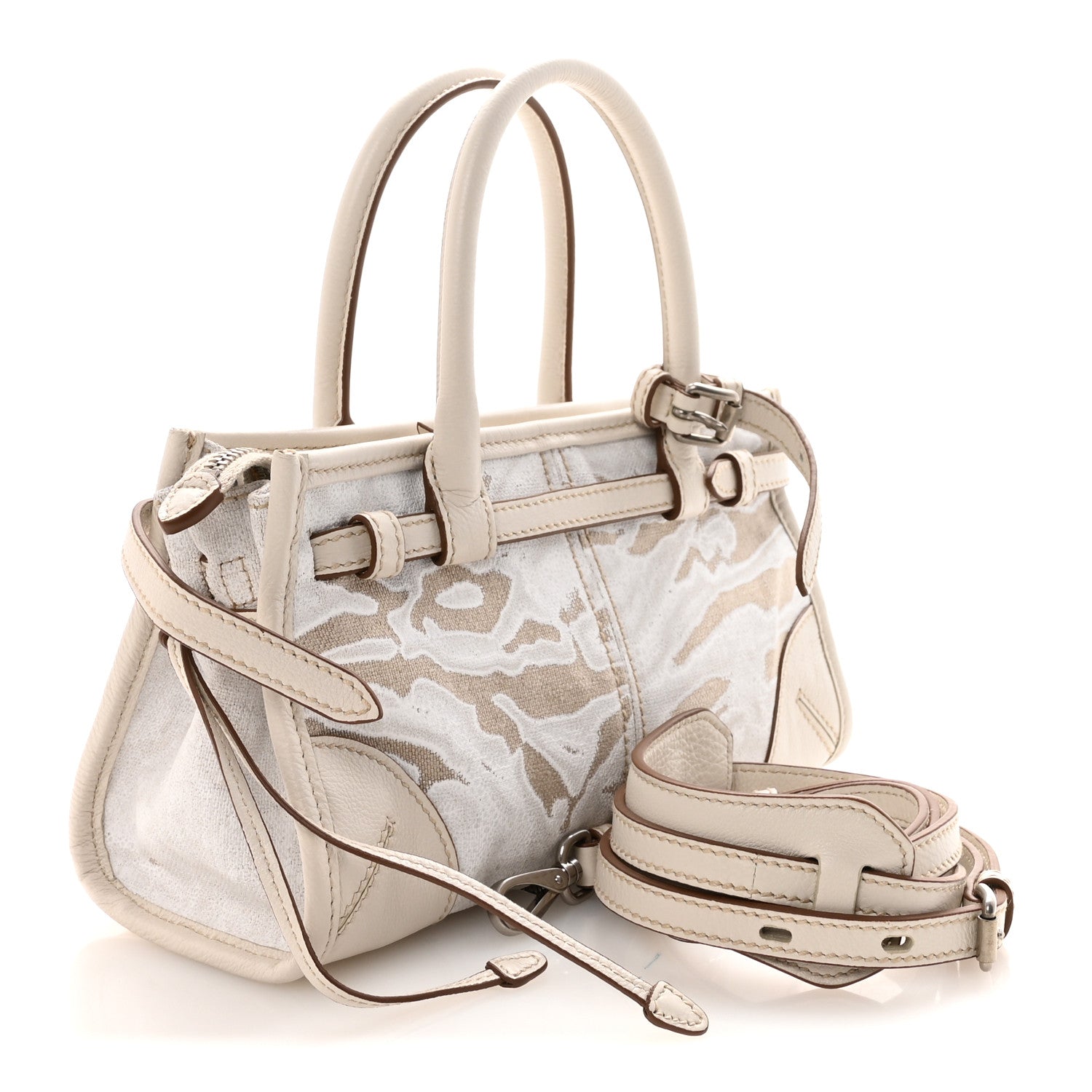 Linen Calfskin Triangle Mini Bonnie Hand Bag White