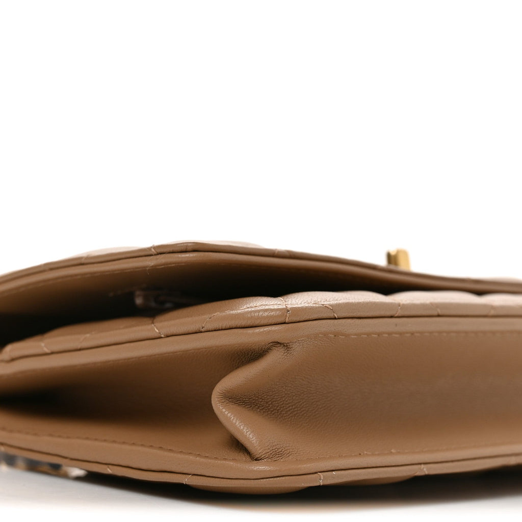 Lambskin Quilted CC Pearl Crush Wallet on Chain WOC Beige