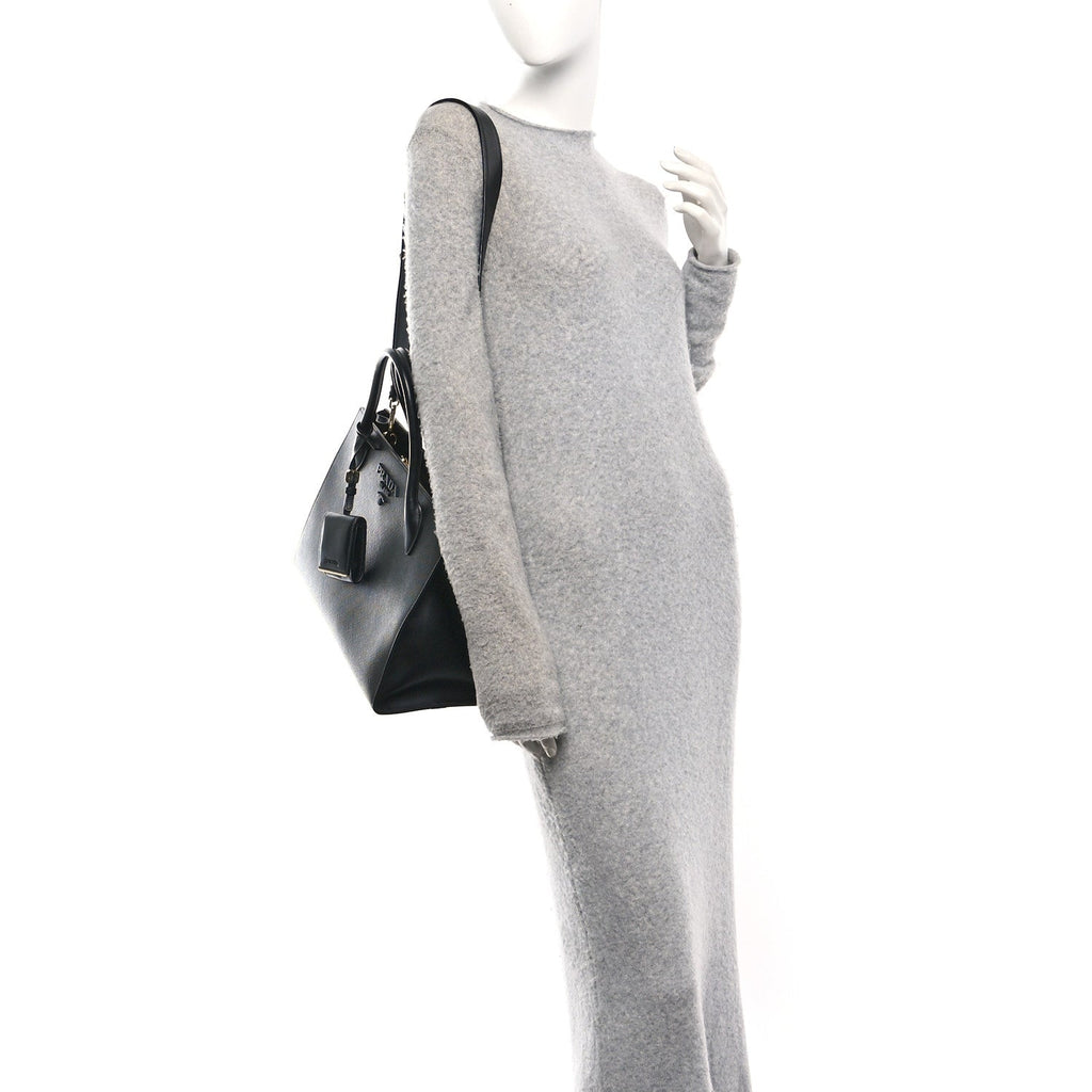 Saffiano Cuir Calfskin Medium Monochrome Top Handle Tote Black