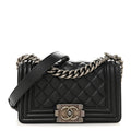 Lambskin Quilted Small Boy Flap Black