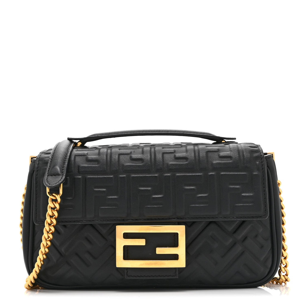 Nappa Small FF Embossed Mid Chain Baguette Black