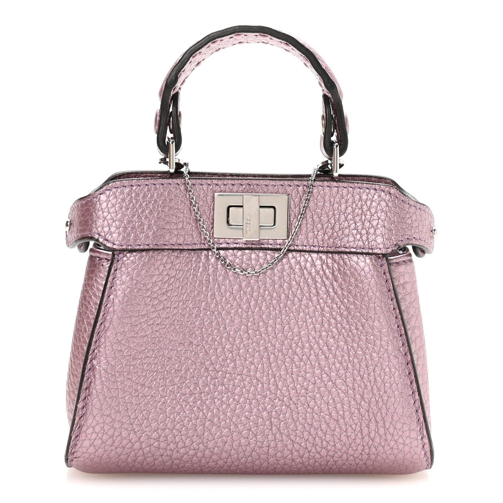 Metallic Cuoio Romano Selleria Nano Peekaboo Satchel Purple