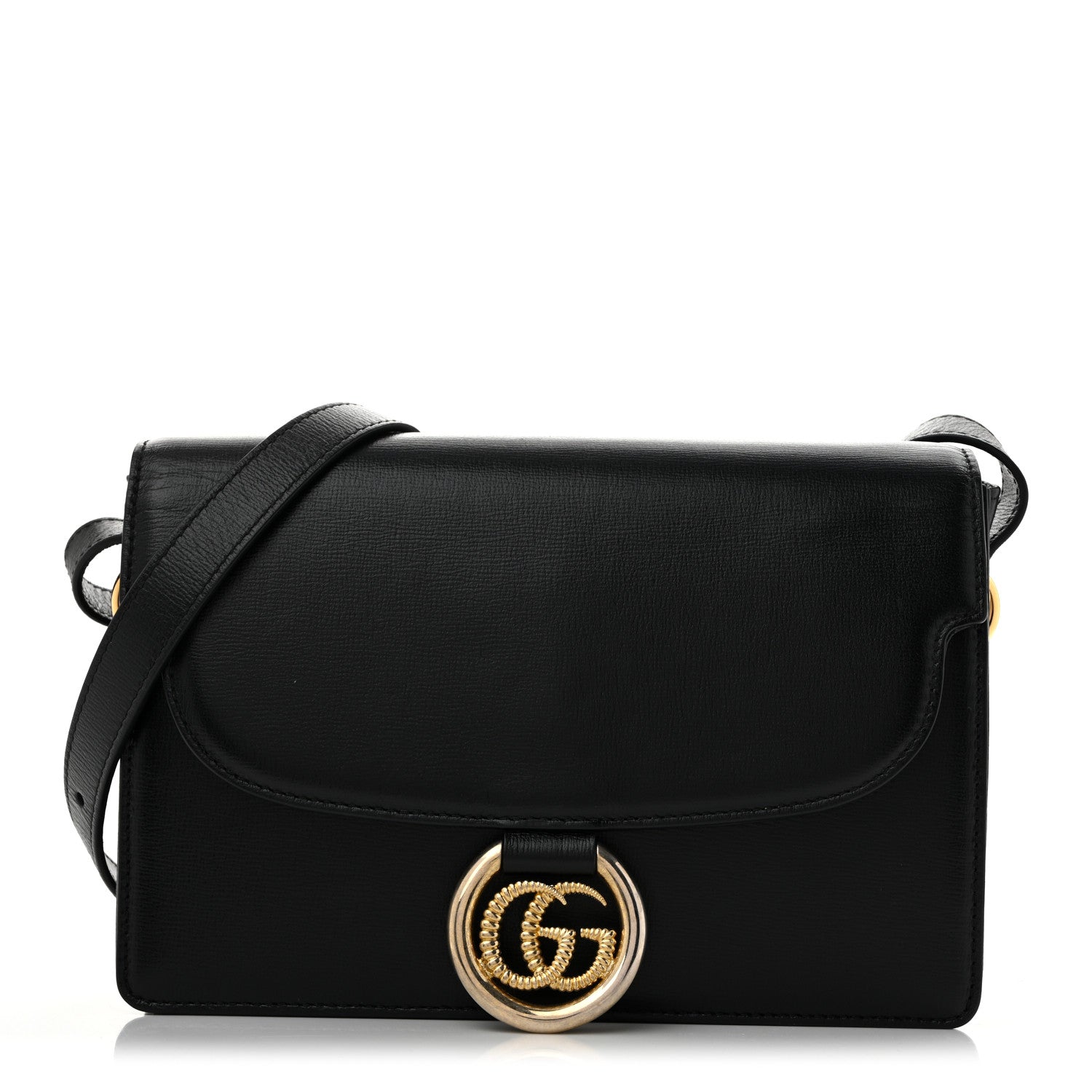Textured Calfskin Small Torchon GG Ring Shoulder Bag Black