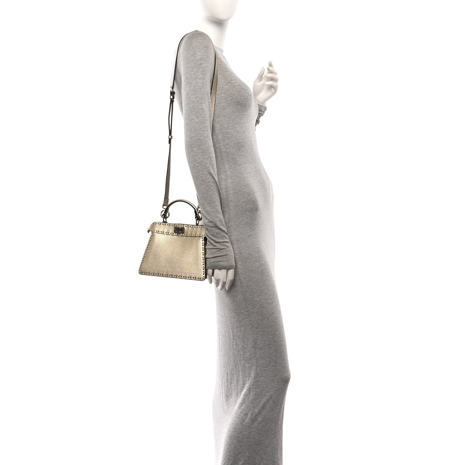 Metallic Cuoio Roma Sellerissima Nappa Sintetica Tape Stitch Petite Peekaboo I SEE U Iconic Satchel Platino